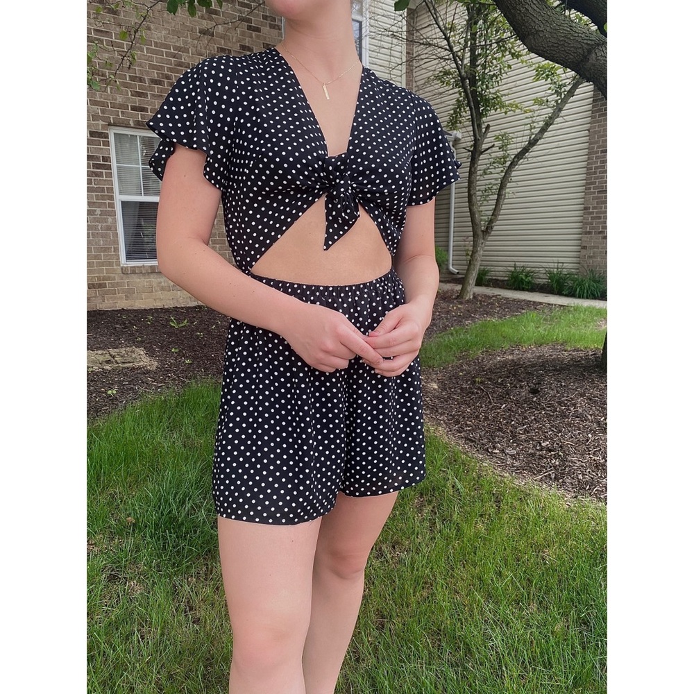 Polka-dot Romper with Tie